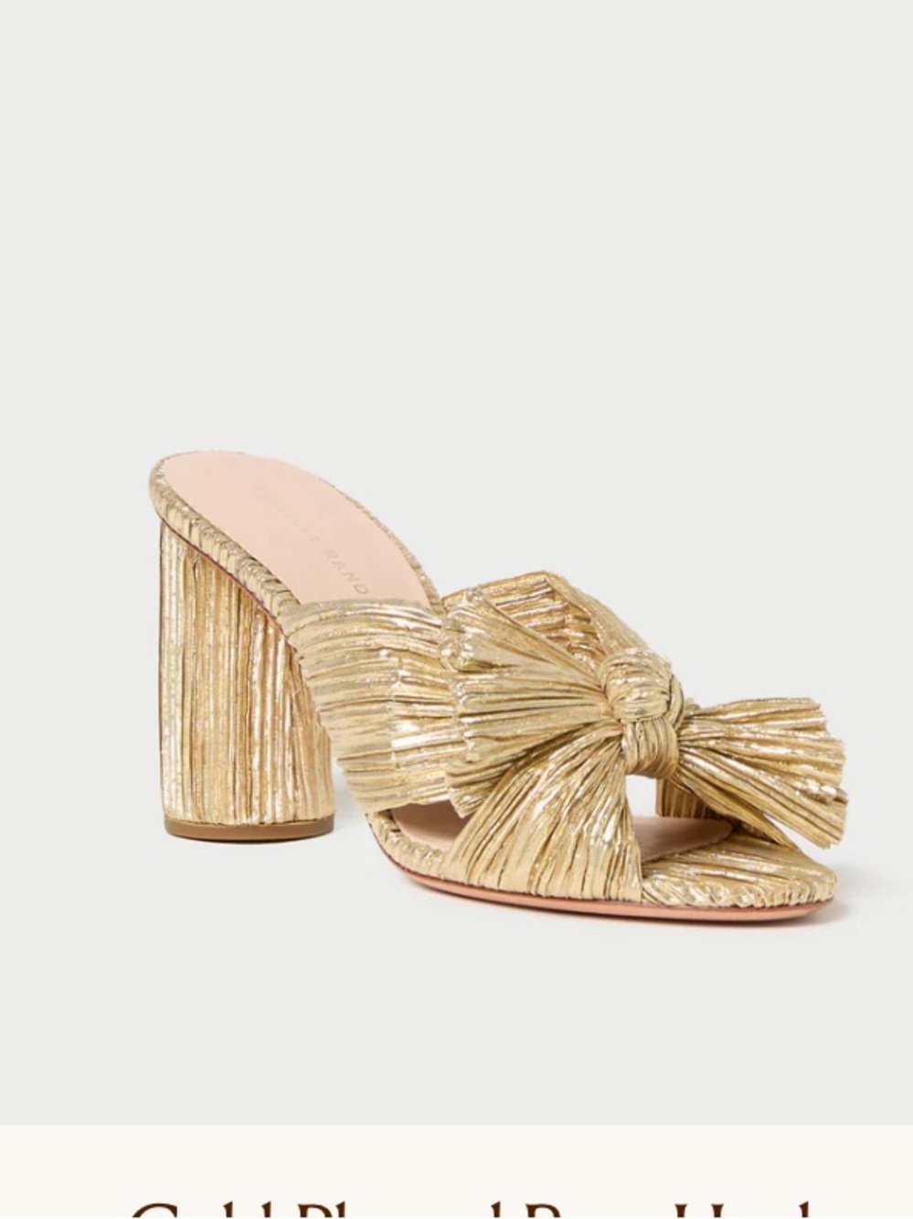 Loeffler Randall Penny Pleated High Bow Heel Slide Sandal Size 8.5 in Gold